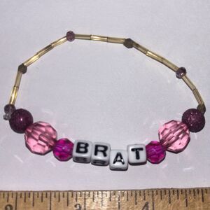Brat Beaded Stretch Bracelet Pink Y2K Handcrafted Cute Adult Humor Jewelry